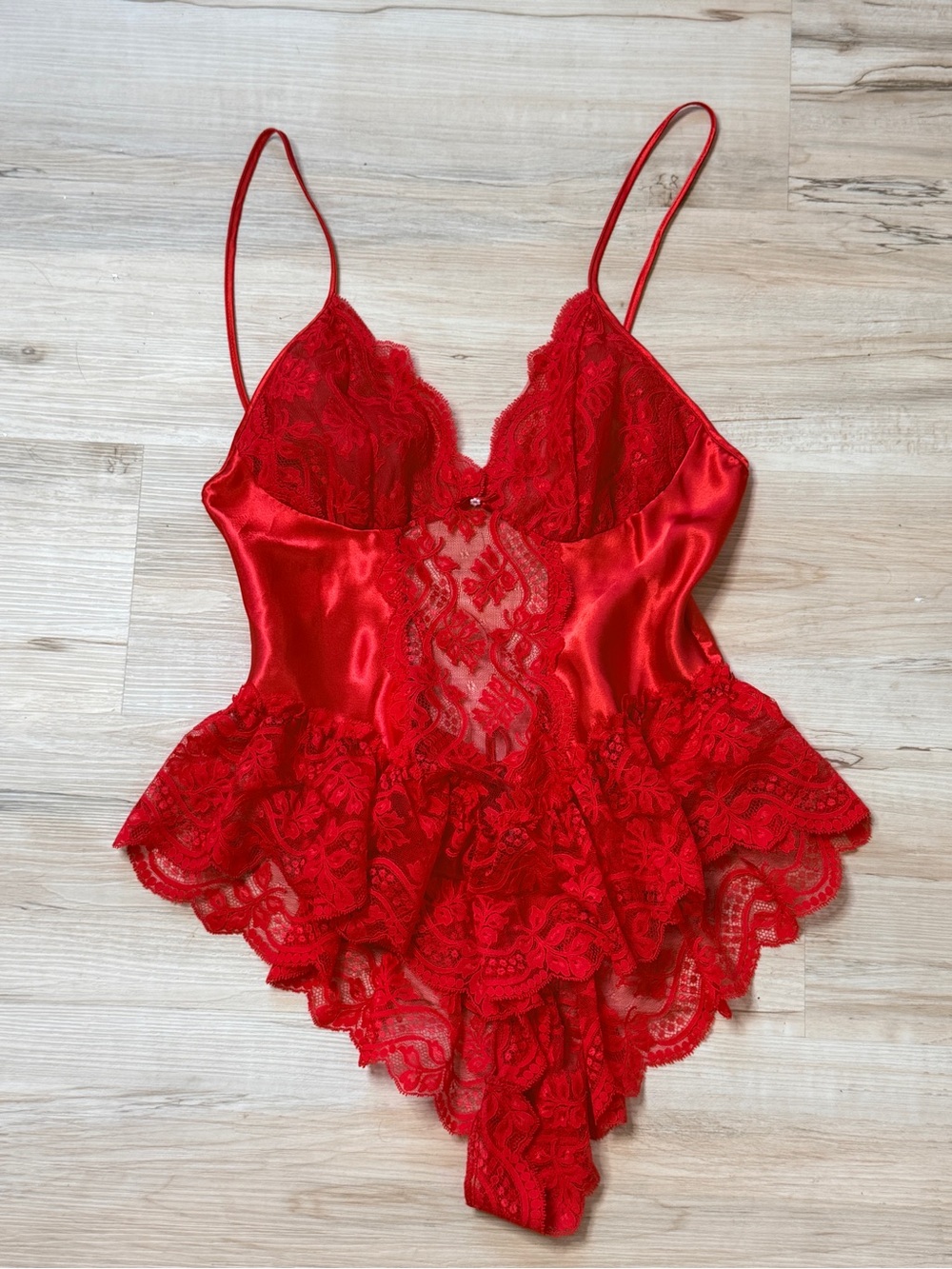 Vintage 80s Red Lace & Satin Teddy Bodysuit - Women Intimates